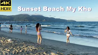 4K HDR | Walk along Sunset Beach, My Khe, Da Nang Vietnam 2023 - Binaural Audio