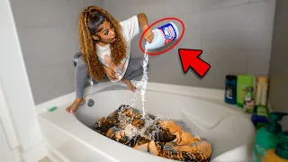 BLEACHING ALL OF HIS CLOTHES PRANK!! (gone wrong)