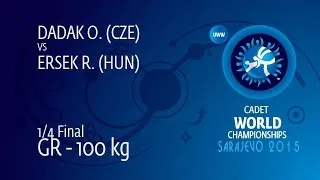 1/4 GR - 100 kg: R. ERSEK (HUN) df. O. DADAK (CZE), 2-1