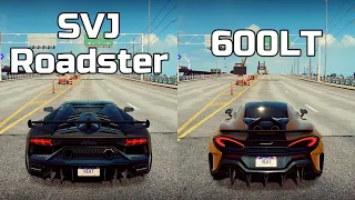 NFS Heat: Lamborghini Aventador SVJ Roadster vs McLaren 600LT - Drag Race