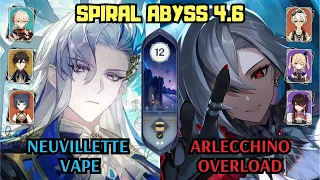 C0 Neuvillette Vape & C0 Arlecchino Oveload | 4.6 Spiral Abyss Floor 12 | Genshin Impact