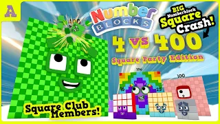 Big Numberblocks Square Club Crash Party 400 vs 4! 16, 196 & 100 +