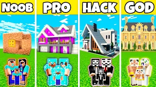 Minecraft: FAMILY PERFECT MODERN HOUSE BUILD CHALLENGE - NOOB vs PRO vs HACKER vs GOD in Minecraft