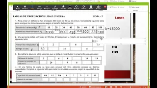 TABLAS DE PROPORCIONALIDAD INVERSA