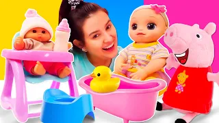 Alive e Amanda ensinam a Peppa a ser uma boa babá! Vídeo infantil com a boneca Baby Born.