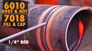 Stick Welding 6” Pipe | 6010 Root and  Hot, 7018 Fill and Cap