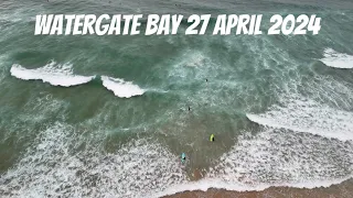 Surfers at Watergate Bay. Aerial photography. DJI mini pro 4