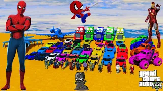 GTA V Mega Ramp On Monster truck, Jets and Boats Superheroes Stunt Map Racing Challenge