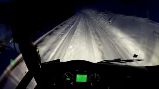 Bus drive in the Alps, snow season, night run