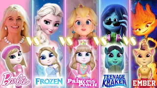 My talking angela 2 || Barbie👩‍🎤vS Ember🔥vS Peach🍑 vS Teenage Kraken🌊vS Elsa❄️in Frozen|| cosplay