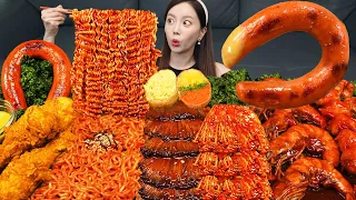 [Mukbang ASMR] Home Made Chicken Buldak Fire Noodles Kielbasa sausage Enoki Mushroom Recipe Ssoyoung