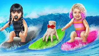 PARENTING HACKS for Kids by Wednesday and Enid! Try this SUMMER LIFE HACKS on Vacation - Part 2