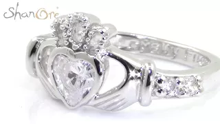 ShanOre SL90CZ Birthstone Claddagh Ring APRIL