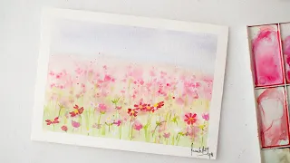 Watercolor loose FLOWERS MEADOW painting for beginners