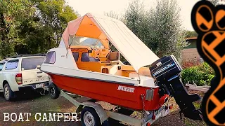 My new boat has a cabin for sleeping |boat camping|