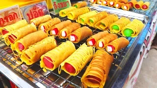 Eating Thai Street Food at a Local Market in Country Thailand. Street Food Tour at a Food Market