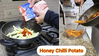 Honey Chilli Potato 🥔 at Home 🏡 || Easy recipe #shorts #shortsvideo