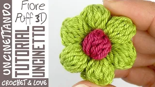 How to Make the Simple and 3d Crochet Puff Flower (subtitles in English and Spanish)