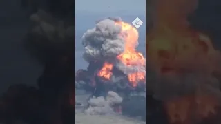 Catastrophic ammunition explosion after Ukrainian forces hit a Russian MRL