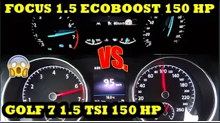 Volkswagen Golf 1.5 tsi 150 hp  VS Ford focus 1.5 ecoboost  150 hp acceleration sound 0 -200 km/h