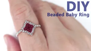 【DIY】Beaded Diamond-Shaped Baby Ring Tutorial◆ビーズステッチ【DIY】小さなダイヤ型リングの作り方◆串珠手作 米珠制作小巧可爱的方块串珠指环