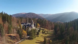 Peles Castle in Sinaia. Romania. Drone view