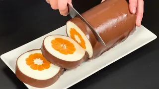 Just milk and mandarin! No one will guess how you prepared it! No-bake dessert!