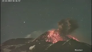 Etna: la spettacolare esplosione durante la notte tra il 23 e 24/12 2023 sul cratere di sud est