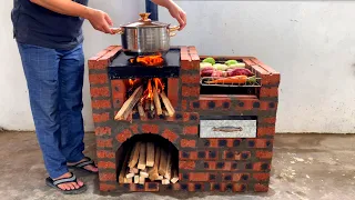 Smokeless wood stove combined with oven from cement and red brick is amazing