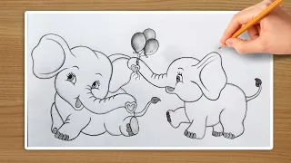 Cute Elephants Drawing | Step By Step | Easy Drawing | Tutorial | Baby Elephant Drawing Pencil