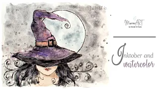 Ink and watercolor - Day 27 - the good witch