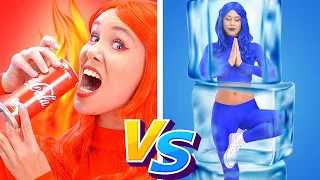 DESAFÍO CALIENTE VERSUS FRÍO || ¡Chica En llamas Versus Chica Helada Por KABOOM ENERGY!