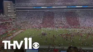 Razorback fans storm field after win over Texas