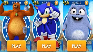 Sonic Dash vs Grizzy and the Lemmings Yummy Run - Pirate Sonic vs All Bosses All Characters Unlocked