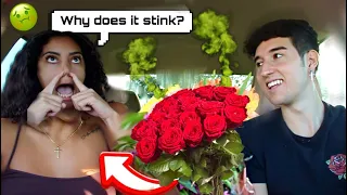 GIVING MY GIRLFRIEND FLOWERS WITH FART SPRAY ON THEM PRANK! *This Happened*