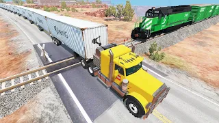Long Giant Truck Accidents on Rail and Train is Coming #29 | BeamNG Drive