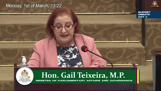 Budget 2021 debate presentation by Minister of Parliamentary Affairs and Governance, Gail Teixeira
