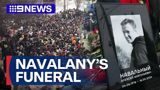 Thousands gather for Alexei Navalany’s funeral in Moscow | 9 News Australia