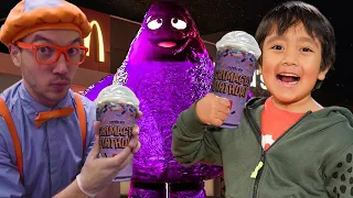 Blippi Wonders and Ryan's World Drink the Grimace Shake in Real Life - New Update