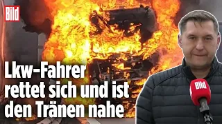 Reifen platzt, Lkw geht auf der A1 in Flammen auf | Bremen