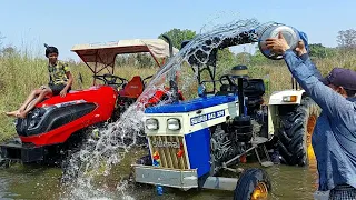 Swaraj 843Xm Tractor And Solis 4WD Tractor Washing In River With Rotavator | Tractor Cartoon Video |