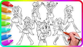 Coloring Pages EQUESTRIA GIRLS - Cheerleaders. How to draw My Little Pony. Easy Drawing Tutorial Art