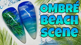 🏝 OMBRE BEACH SCENE | Summer gel polish nail art design | Ocean Sea | Sky |  Palm tree