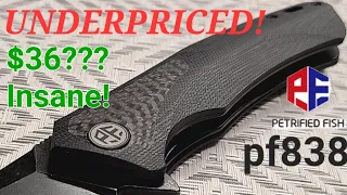 Crazy LOW PRICE! Petrified Fish 838 is Terrific! Black on Black Carbon Fiber/G10 D2 Steel Smoooooth!