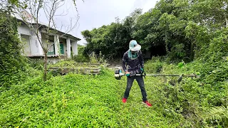 NOBODY We cleaning the ABANDONED house cut the grass cut the overgrown plants TRANSFORM the garden