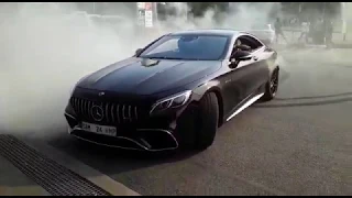 Man spinning  Mercedes-Benz  S63 V8 to flames.