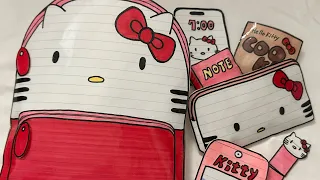 [🍎paper diy🍎] Hello Kitty School Bag! Squishy 🔇ASMR 헬로키티 스쿨백! 스퀴시 종이놀이