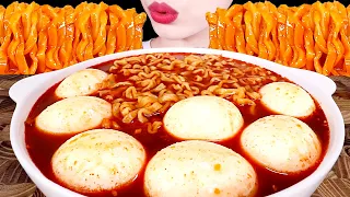 ASMR MUKBANG｜SOUPY FIRE NOODLES *SOFT BOILED EGGS, DUMPLINGS 불닭볶음탕면 *반숙계란 만두 EATING SOUNDS 먹방