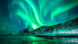 [4K] Norway Night Sky, Beautiful Northern Lights, Aurora Borealis -1 Hour Relaxing Ambient Music