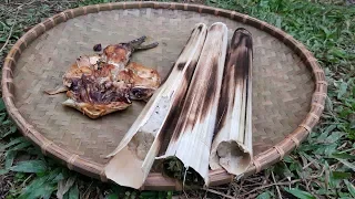 Primitive Skills: Lam rice & grilled fish, first meal